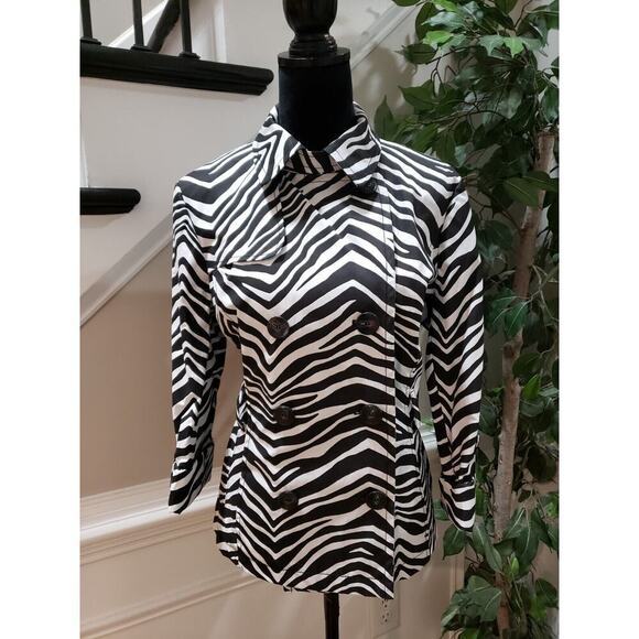Grace Elements Jackets & Blazers - Grace Elements Women's Black White Zebra Print Double Breasted Trench Jacket M